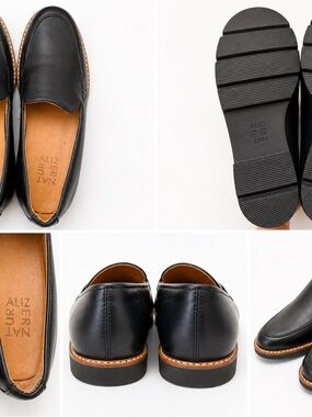 Naturalizer Black Leather Slip-On Loafers with Tan Insole